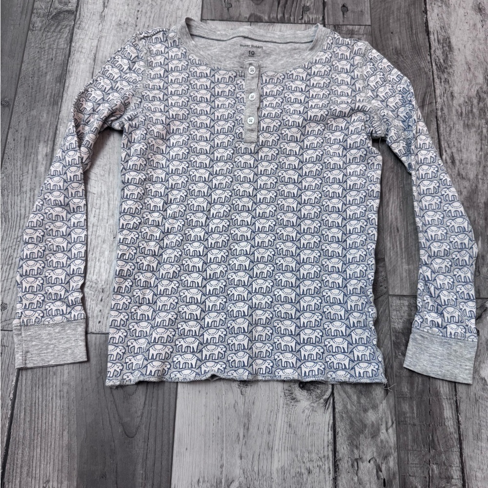 Roller Rabbit Kids Hathi Pajamas TOP ONLY Blue Elephant Gray 10